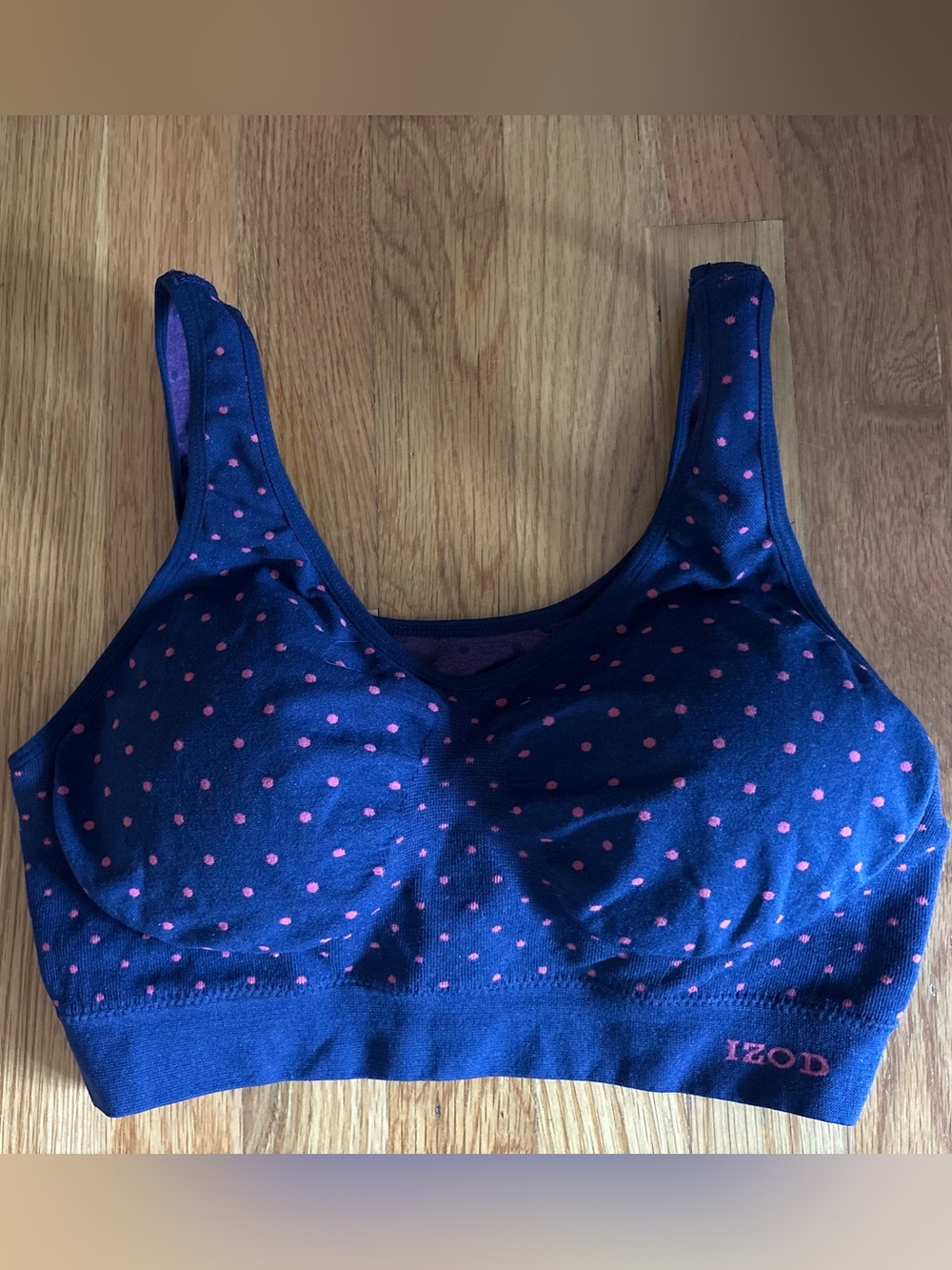 IZOD Navy blue w/pink polka dots Sports Bra Women’s Size 2X NEW